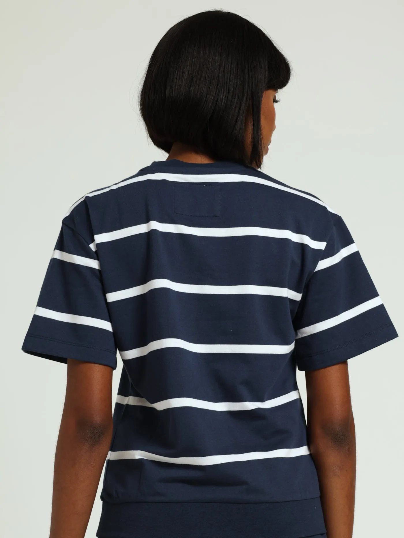 Unbrushed Fleece Yarn Dyed Stripe Embroidery Top - Navy/White sold by Edgars product image thumbnail 4