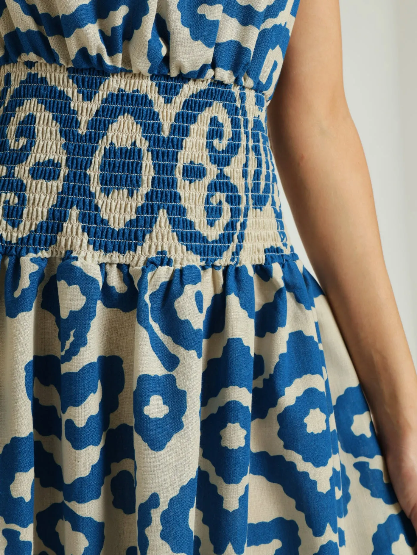 Sleeveless Shirred Waist Fit & Flare Maxi Dress - Stone/Blue sold by Edgars product image thumbnail 4