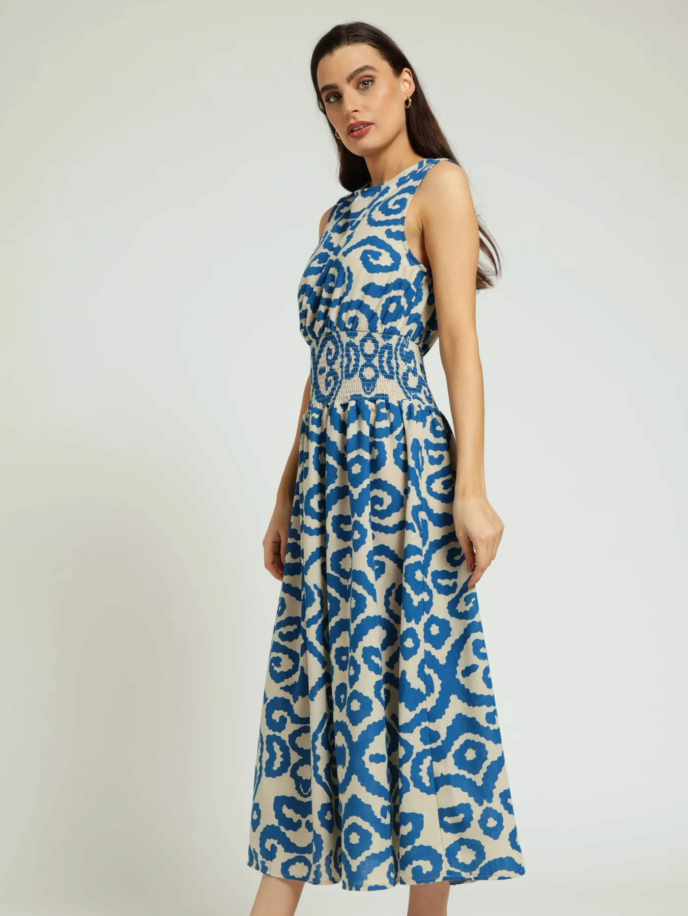 Sleeveless Shirred Waist Fit & Flare Maxi Dress - Stone/Blue sold by Edgars product image thumbnail 2