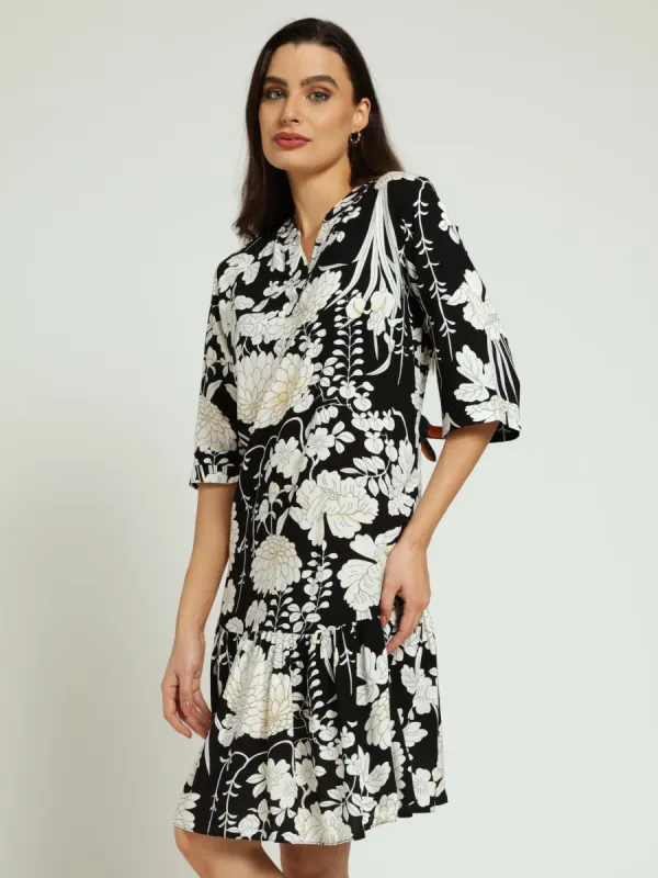 1/4 Placket 1-Tier Dress - Black/Beige sold by Edgars