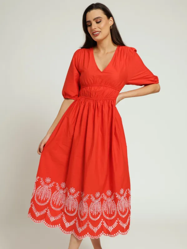V-Neck Anglaise Hem F&F Maxi Dress - Orange sold by Edgars 