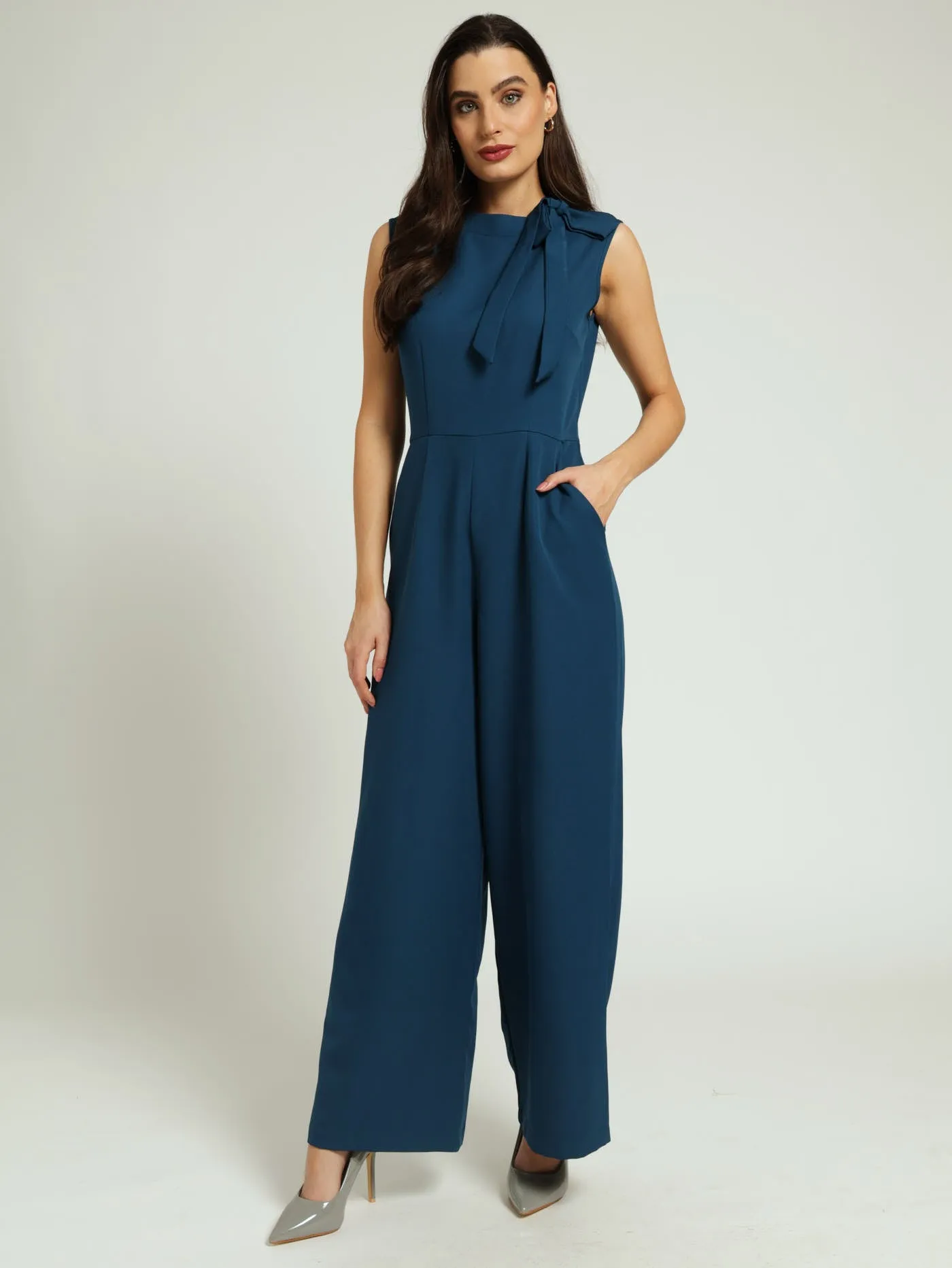 Tie Neck Jumpsuit - Dark Teal sold by Edgars