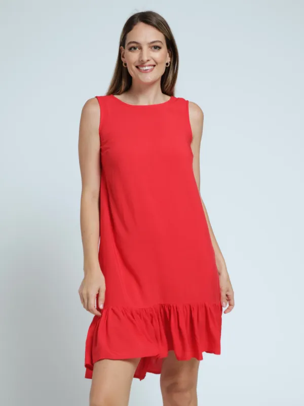 Sleeveless Frill Hem Hi-Lo Shift Dress - Red sold by Edgars