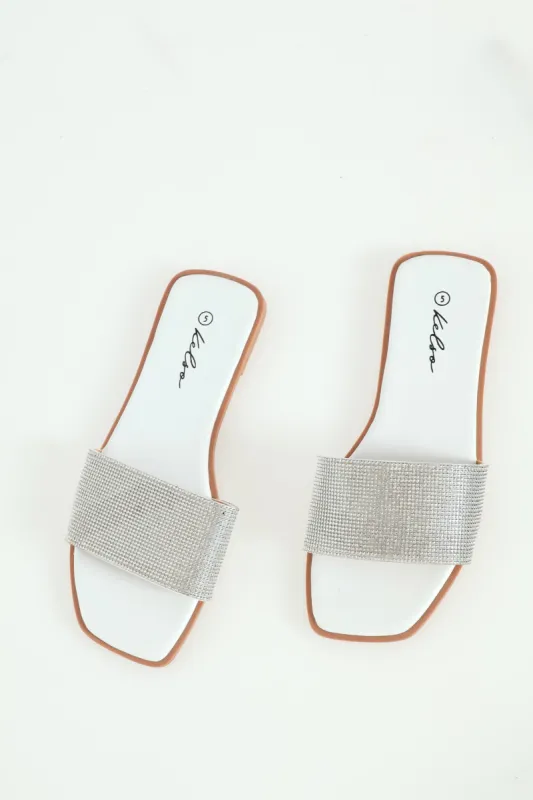 Ladies Single Band Diamante Mule - White sold by Edgars