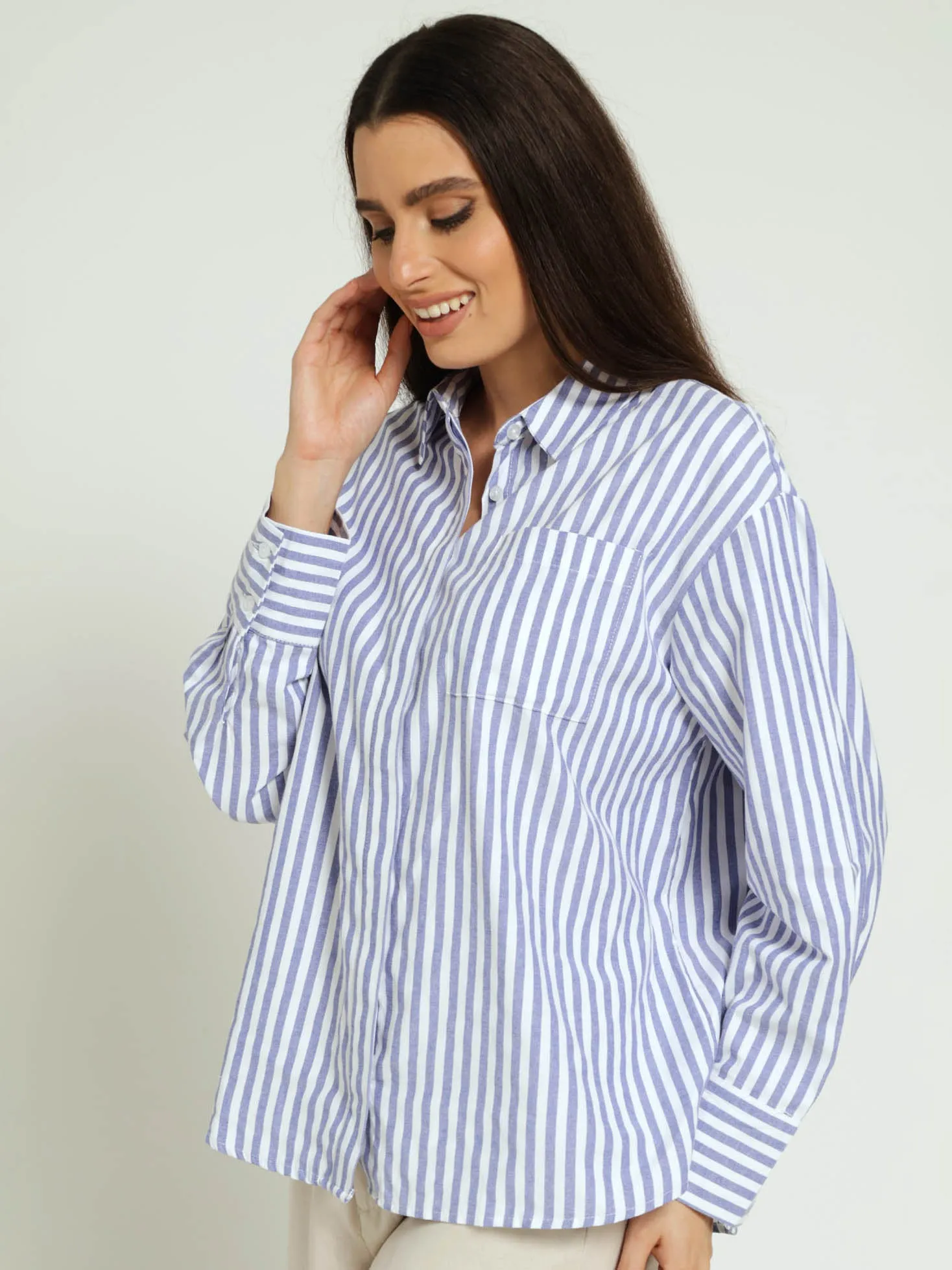 Long Sleeve Oversize Stripe Shirt - Blue sold by Edgars