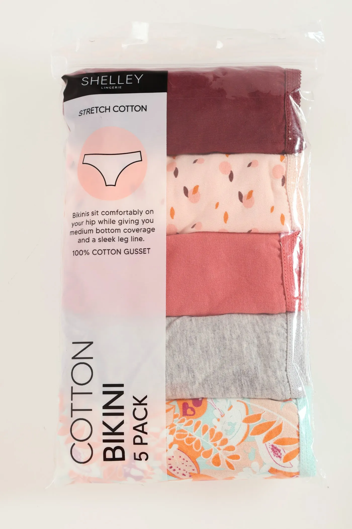 5 Pack Stretch Cotton Bikini Panties - Fruit/Grey Melange/Dark Orange sold by Edgars