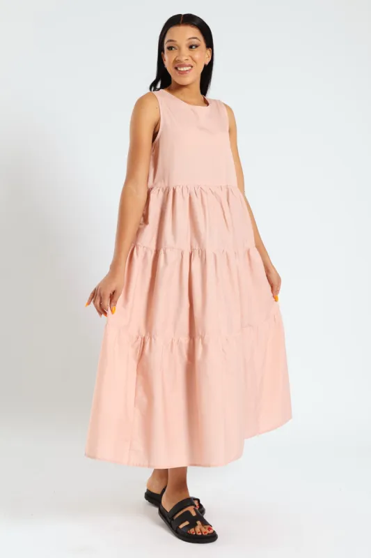 Sleeveless Tiered Poplin Midaxi Dress - Light Pink sold by Edgars