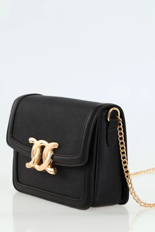 Canvas Front Clasp Satchel - Black sold by Edgars 