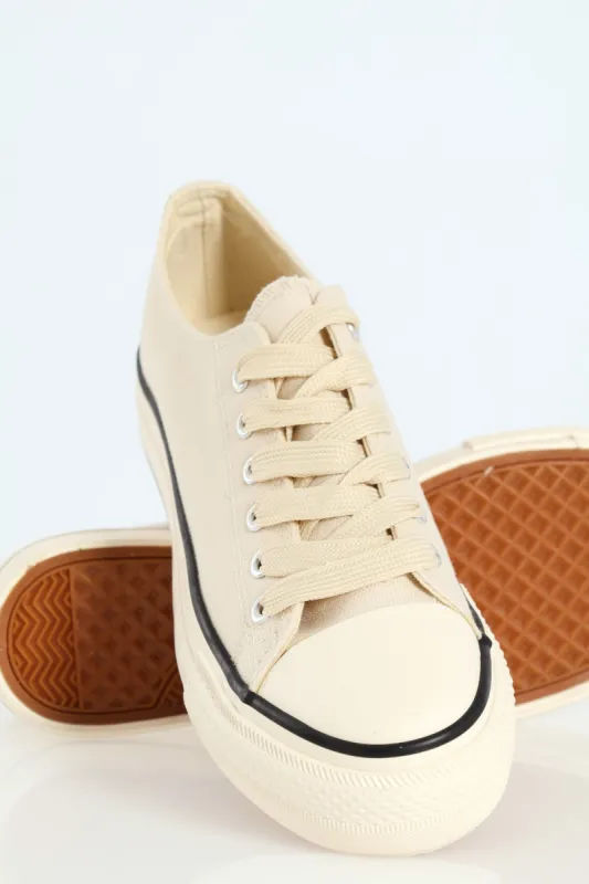Ladies Vulcanised Lace Up Platform Sneaker - Off White sold by Edgars