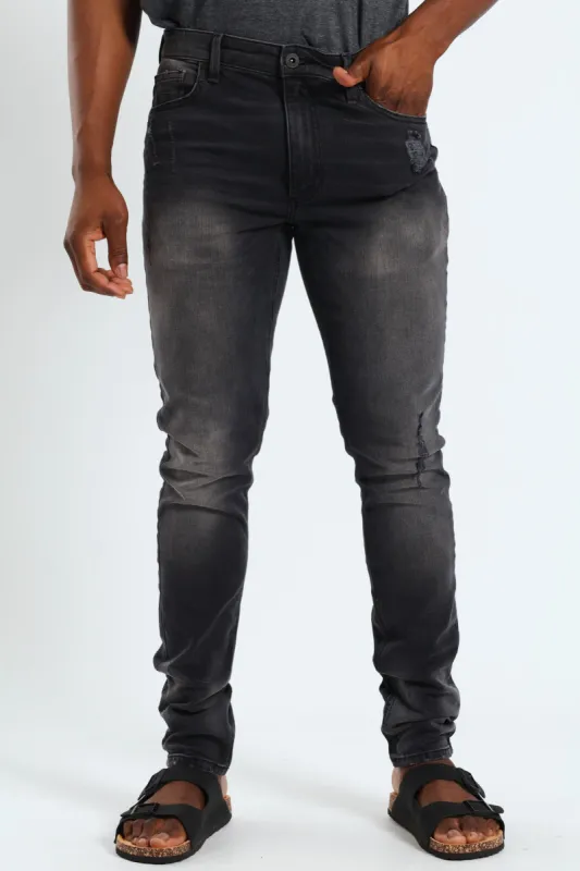 Blasted Ripped Skinny Jean - Black sold by Edgars