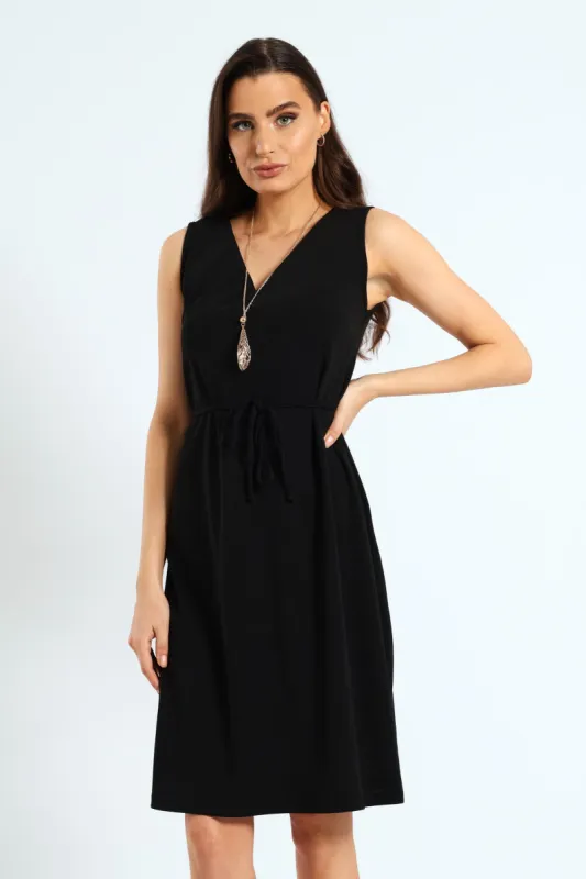 V-Neck Belted Flared Dress - Black sold by Edgars