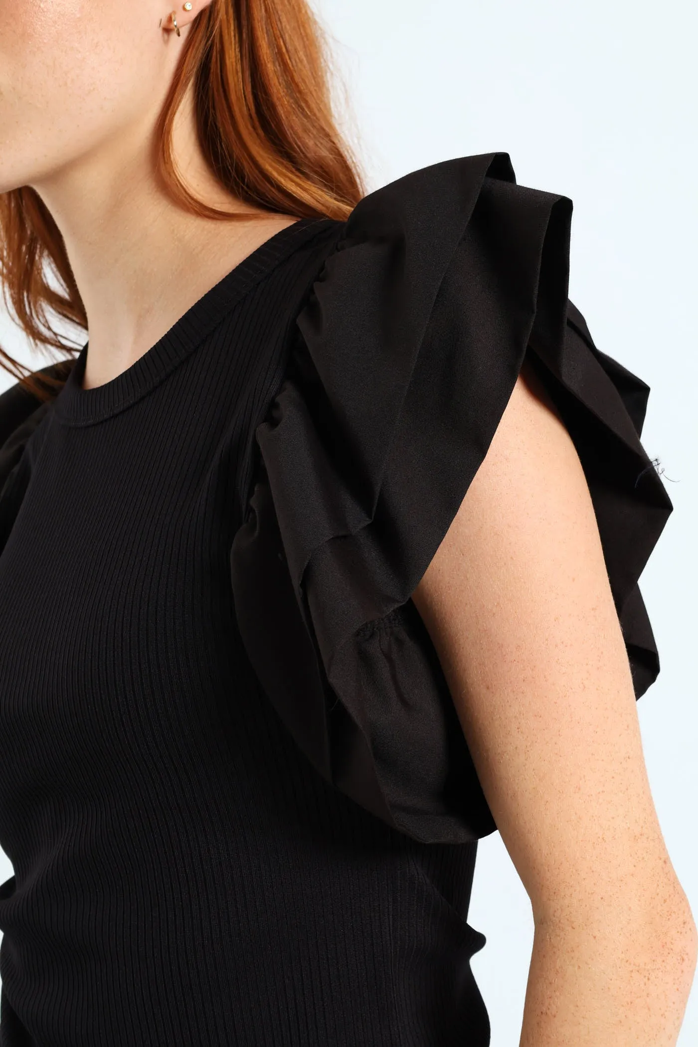 Ruffle Sleeve Rib Combo Tee - Black sold by Edgars product image thumbnail 2