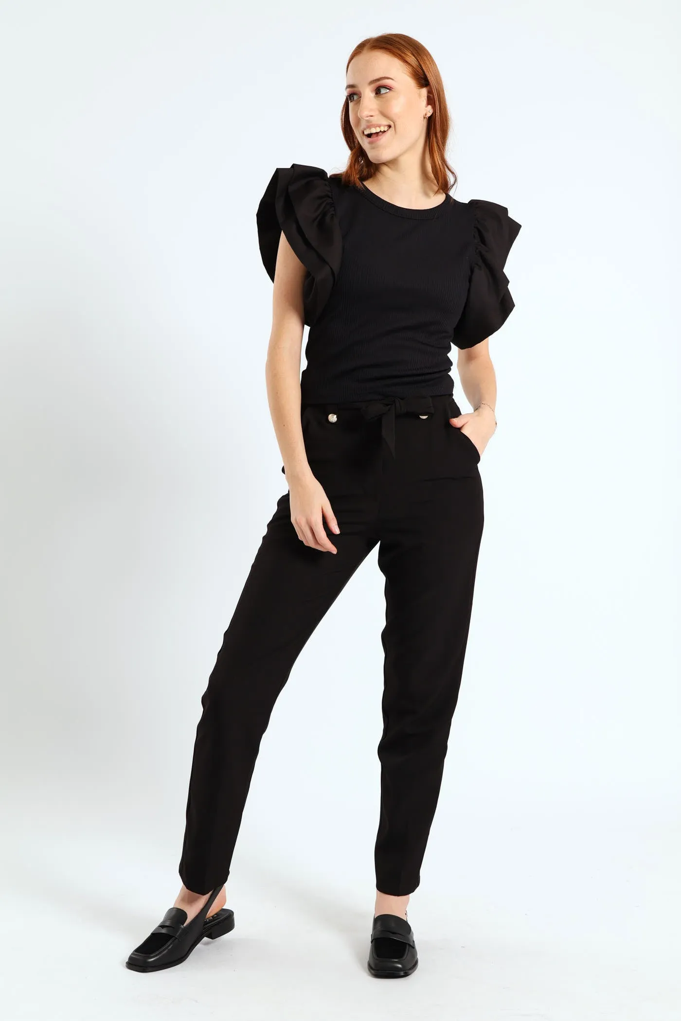 Ruffle Sleeve Rib Combo Tee - Black sold by Edgars product image thumbnail 4