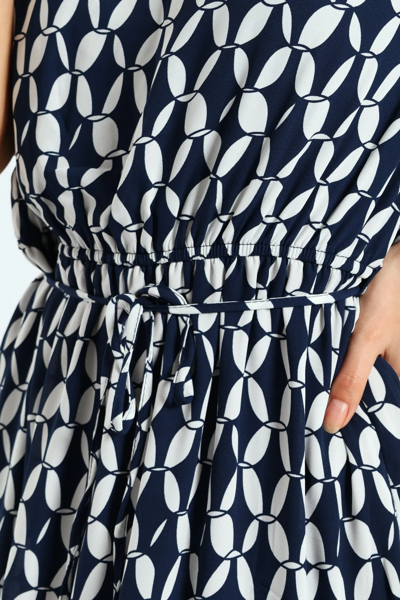 V-Neck Frill Hem Waisted Tea Dress - Navy/White sold by Edgars product image thumbnail 4