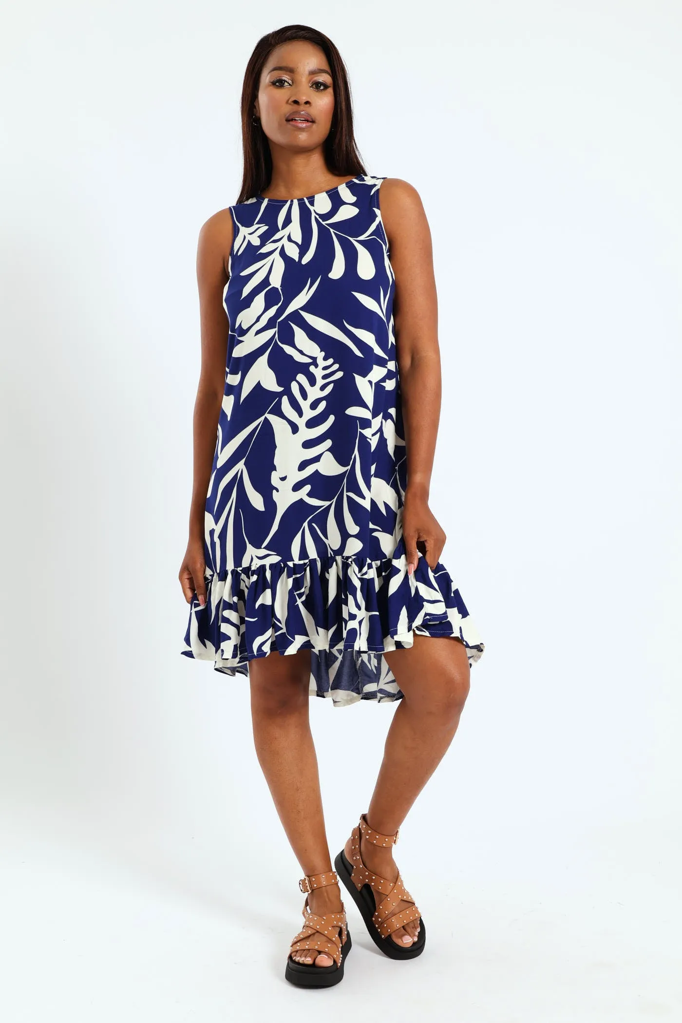 Frill Hem Hi-Lo Printed Shift Dress - Navy/White sold by Edgars product image thumbnail 4