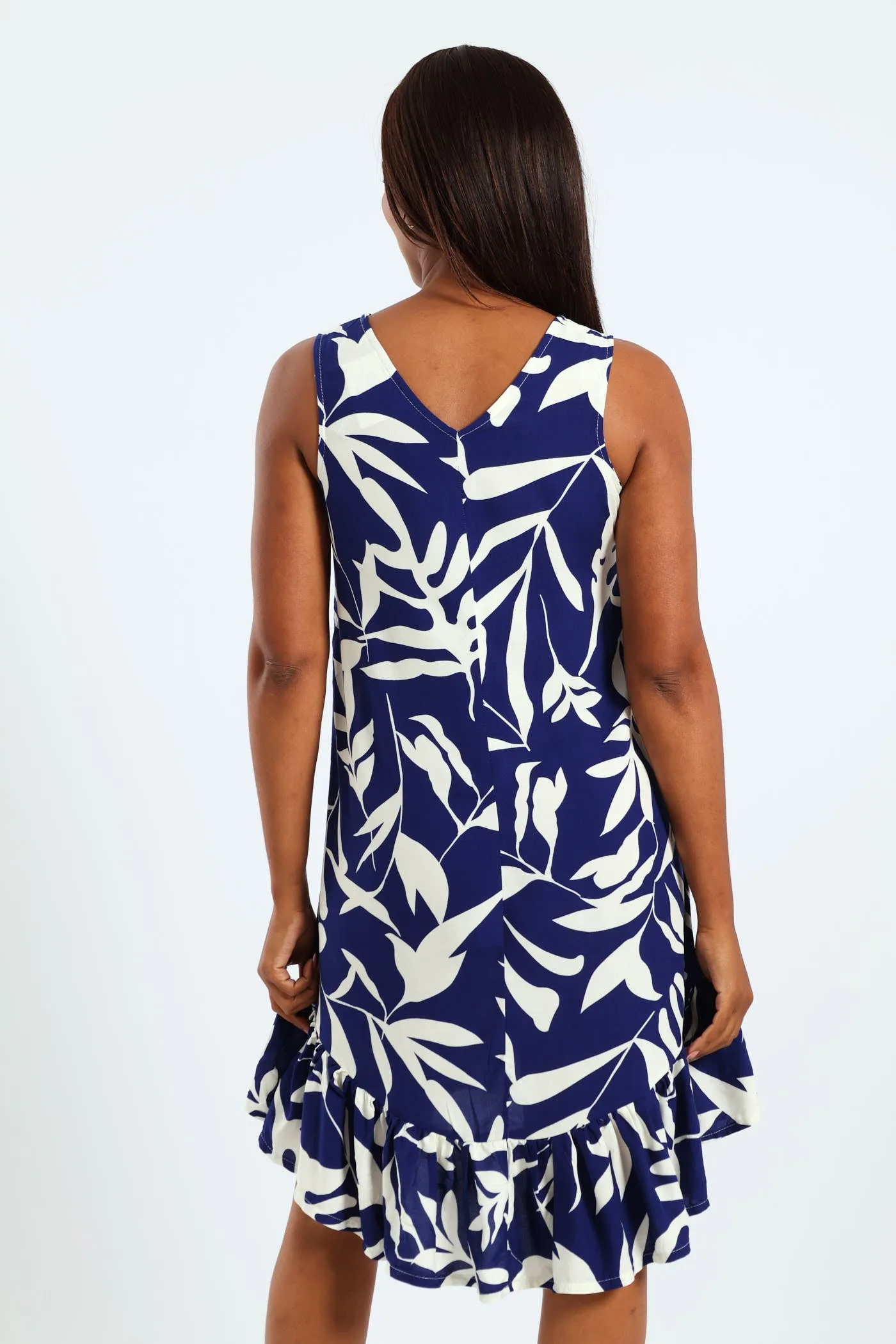 Frill Hem Hi-Lo Printed Shift Dress - Navy/White sold by Edgars product image thumbnail 3