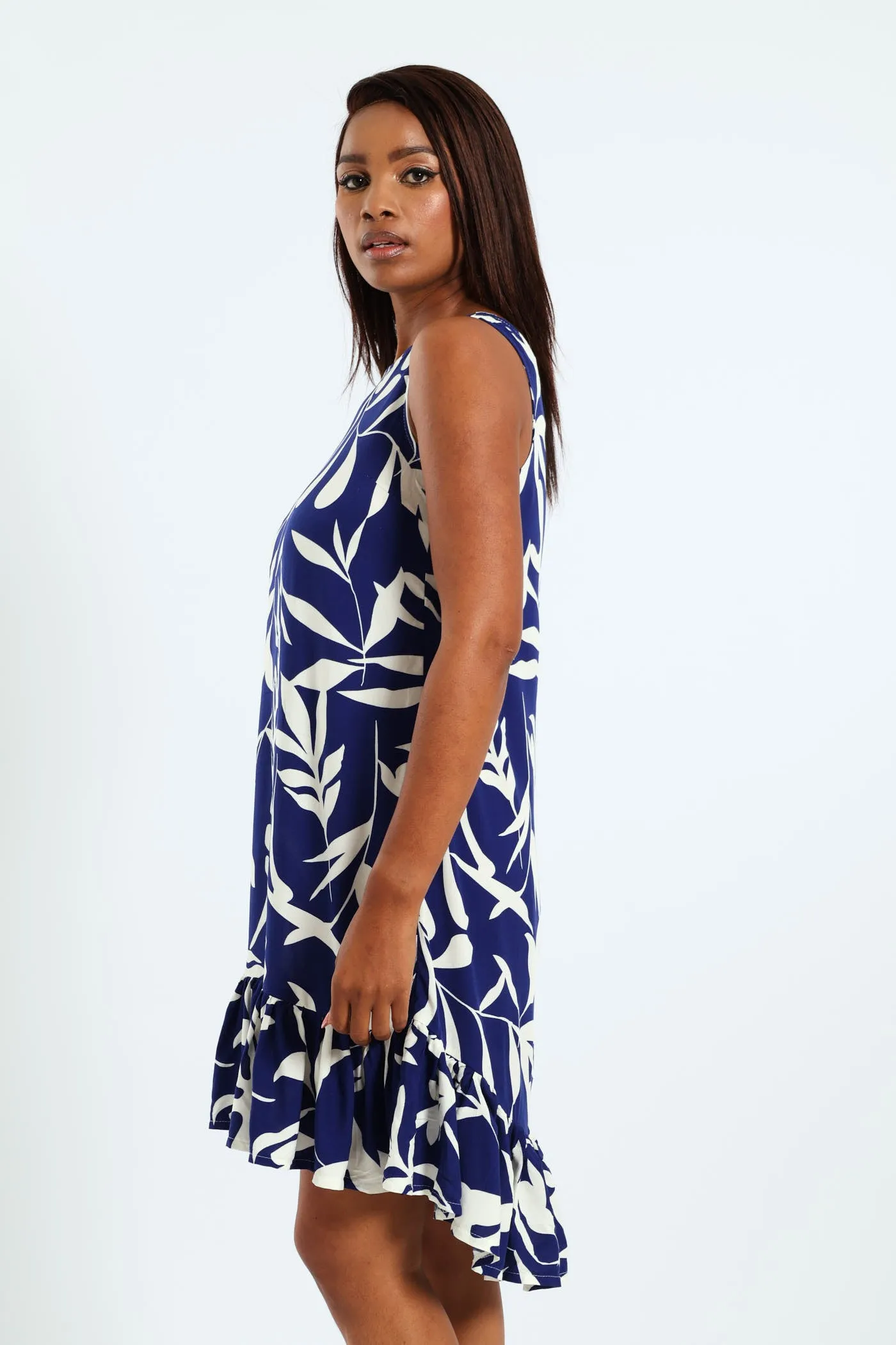 Frill Hem Hi-Lo Printed Shift Dress - Navy/White sold by Edgars product image thumbnail 2