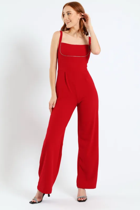 Jumpsuit With An Underbust Cutline - Red sold by Edgars