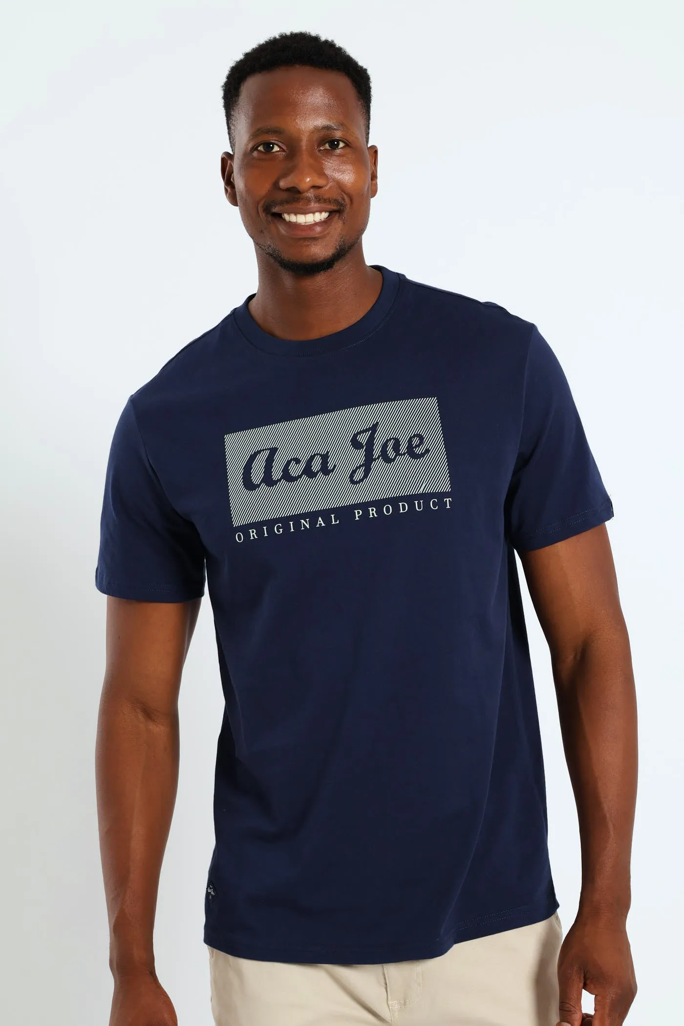 Square Logo Embroidered Tee - Navy sold by Edgars