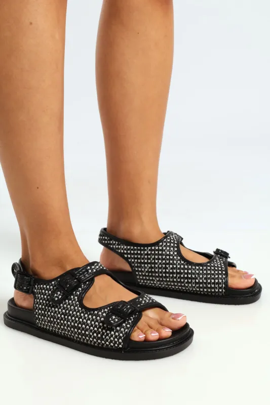 Buckled Raffia Sandal - Black sold by Edgars