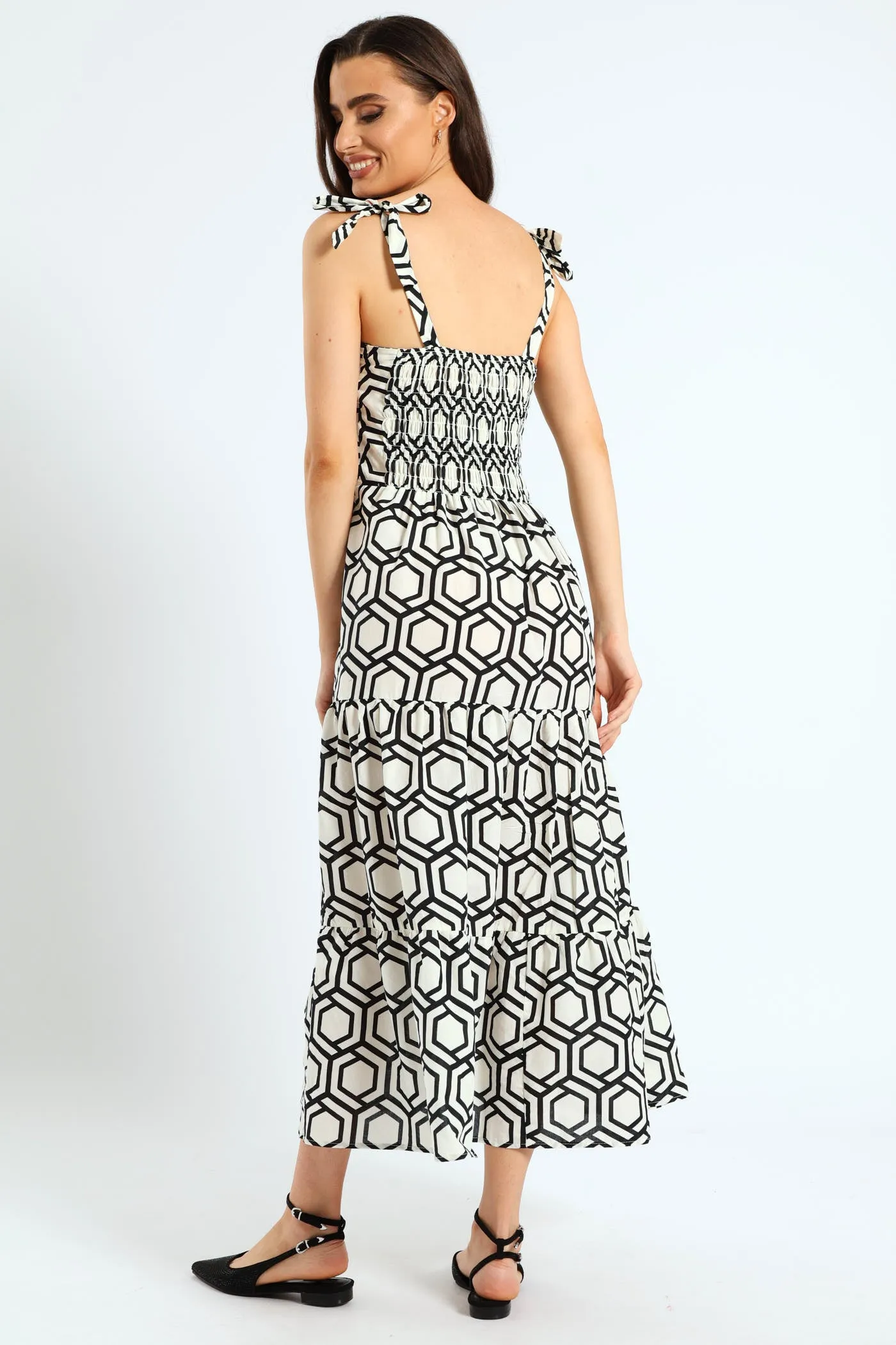 Sleeveless Tie Strap Shirred Tiered Voile Maxi Dress sold by Edgars product image thumbnail 4