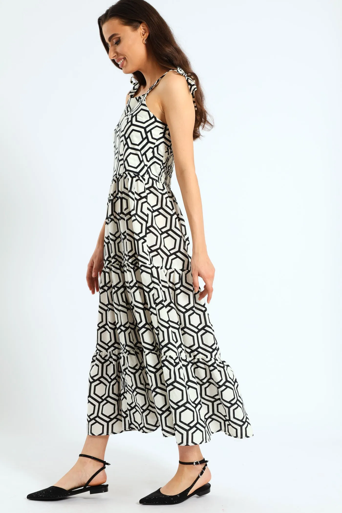 Sleeveless Tie Strap Shirred Tiered Voile Maxi Dress sold by Edgars product image thumbnail 3