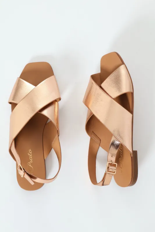 Cracked Mettalic Cross Strap Slingback Sandal - Rose Gold sold by Edgars 