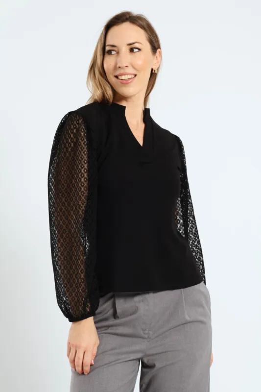 V-Neck Combo Blouse - Black sold by Edgars 