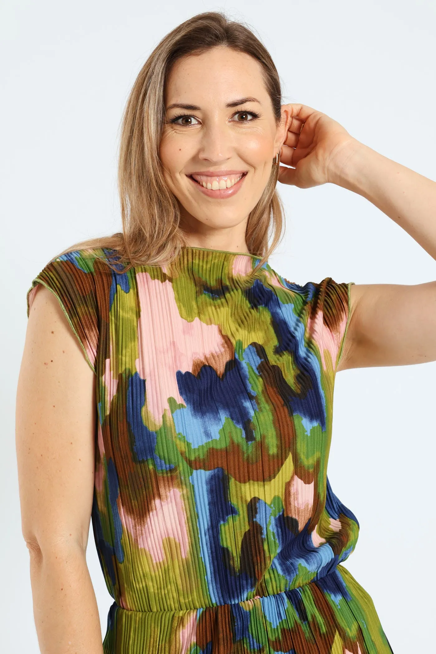 Cap Sleeve Plisse Lettuce Hem Tie-Dye Top sold by Edgars product image thumbnail 2