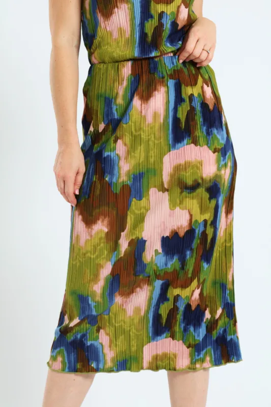 Pull On Plisse Tie-Dye Midi Skirt sold by Edgars