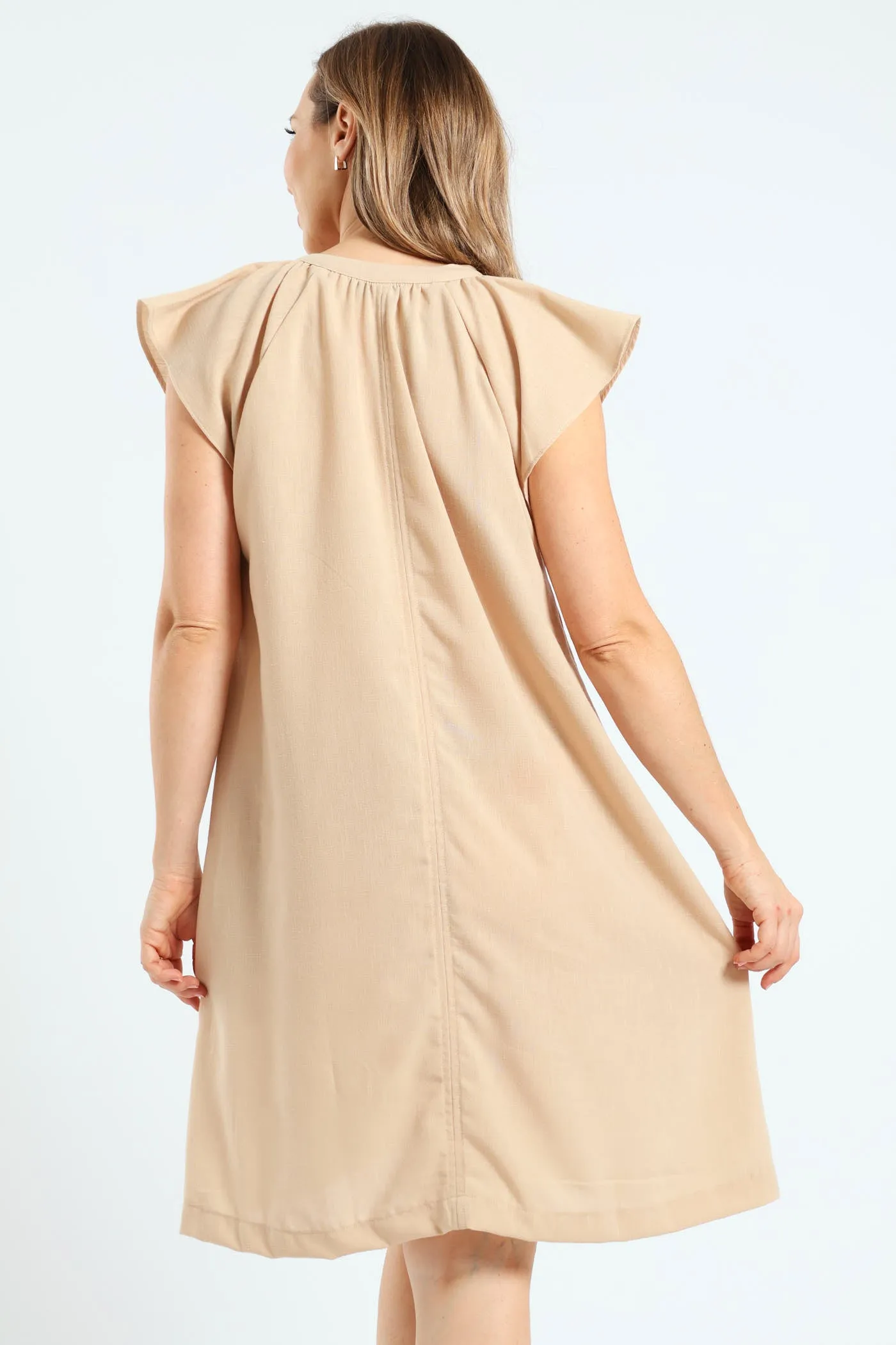 Raglan Flutter Sleeve Neck Tie Detail Mini Dress - Latte sold by Edgars product image thumbnail 4
