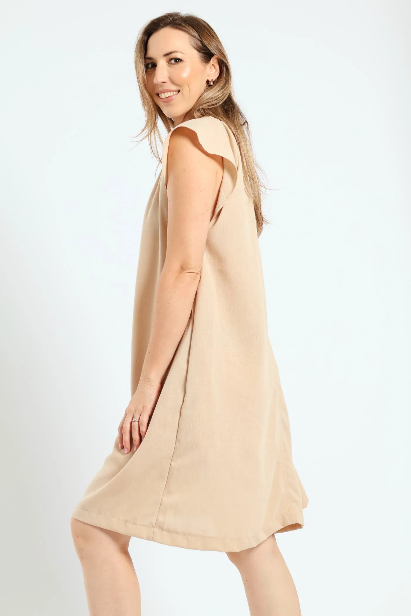 Raglan Flutter Sleeve Neck Tie Detail Mini Dress - Latte sold by Edgars product image thumbnail 3