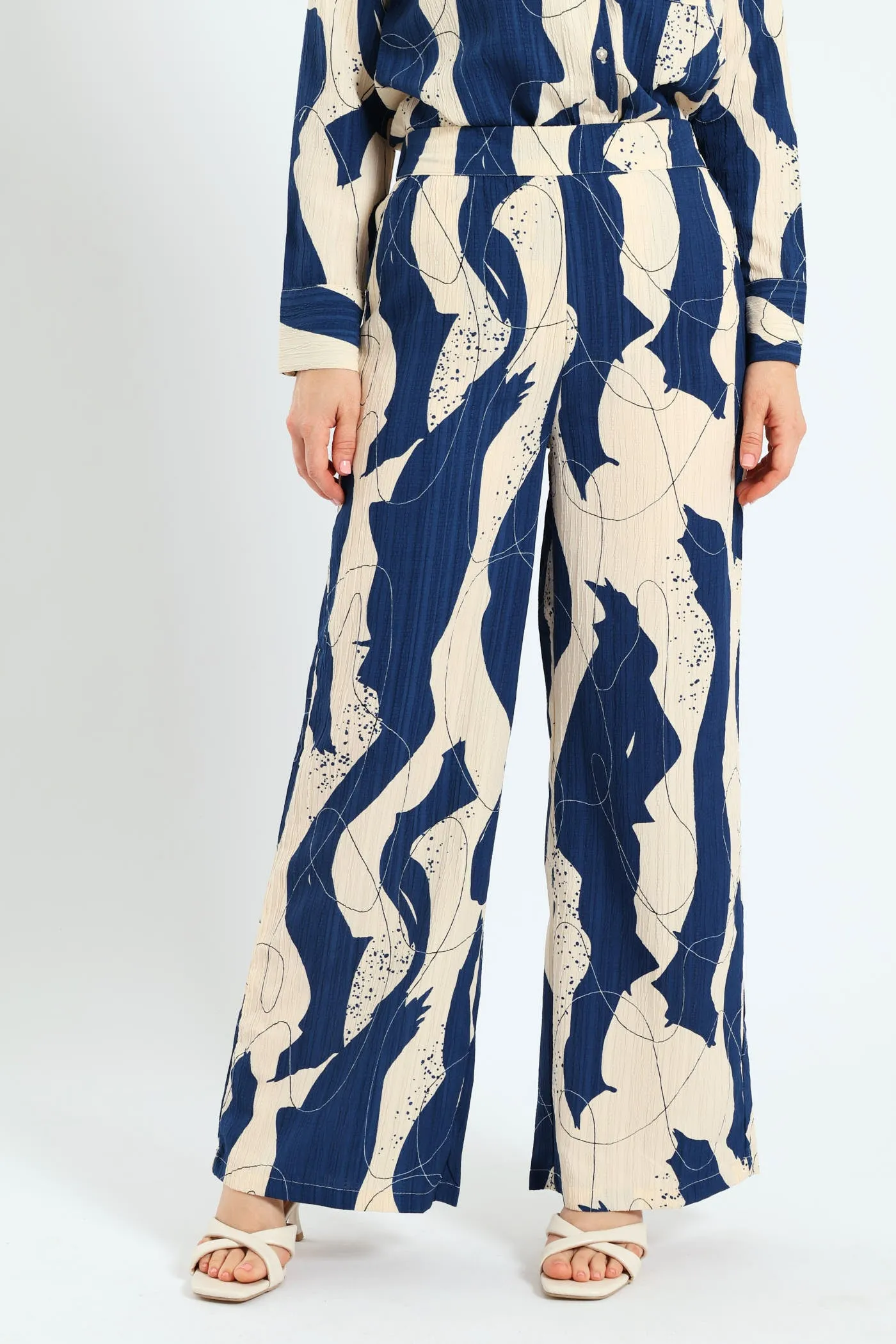 Textured Plisse Wideleg Pant - Blue sold by Edgars