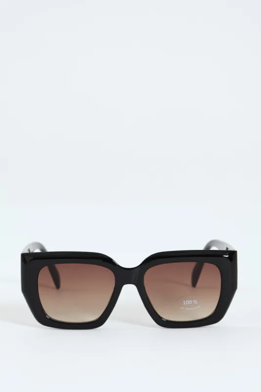 Gold Trim Temple Square Frame Lenses - Black sold by Edgars