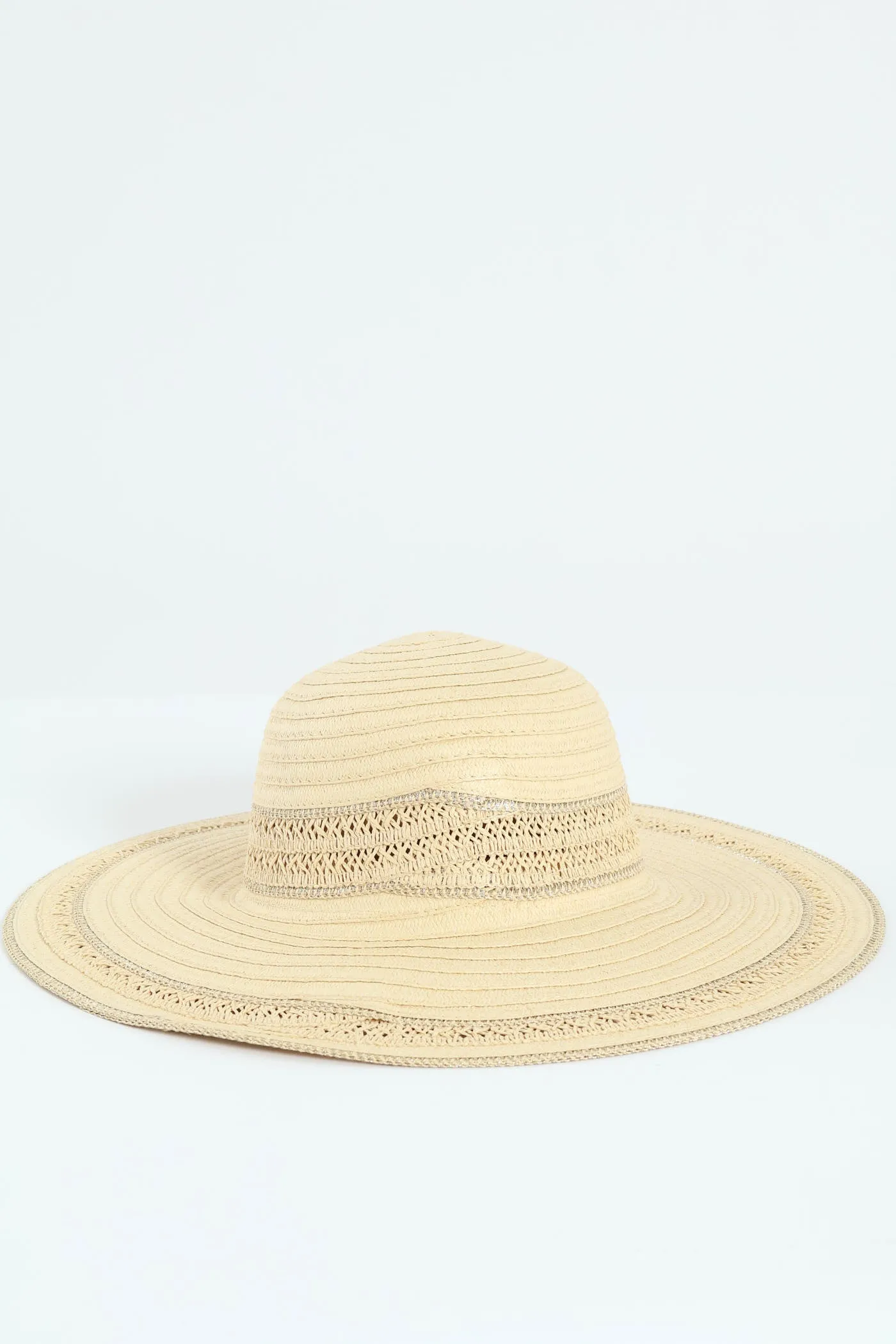 Lurex Trim Straw Hat - Beige sold by Edgars