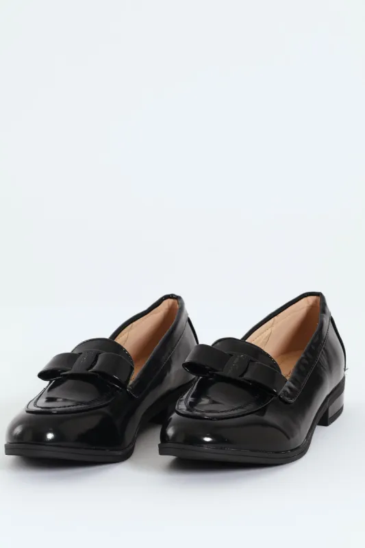 Leandra 17 Bow Trim Round Toe Patent Loafer - Black sold by Edgars