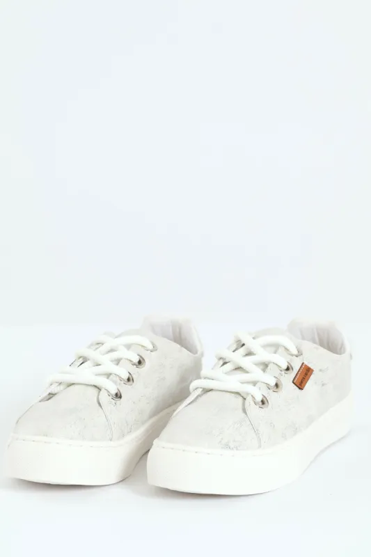 Lucie 6 Crackle Lace Up Sneaker - White sold by Edgars