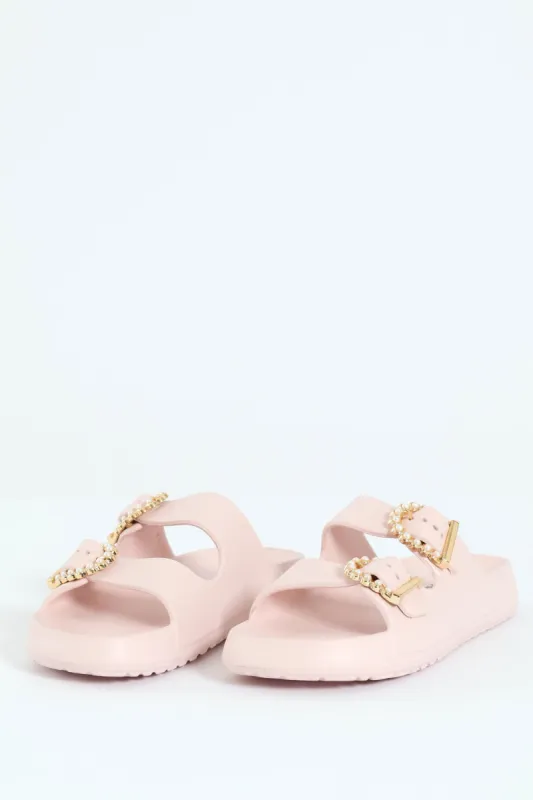 Eva Slide With Pearl Buckle - Blush sold by Edgars 