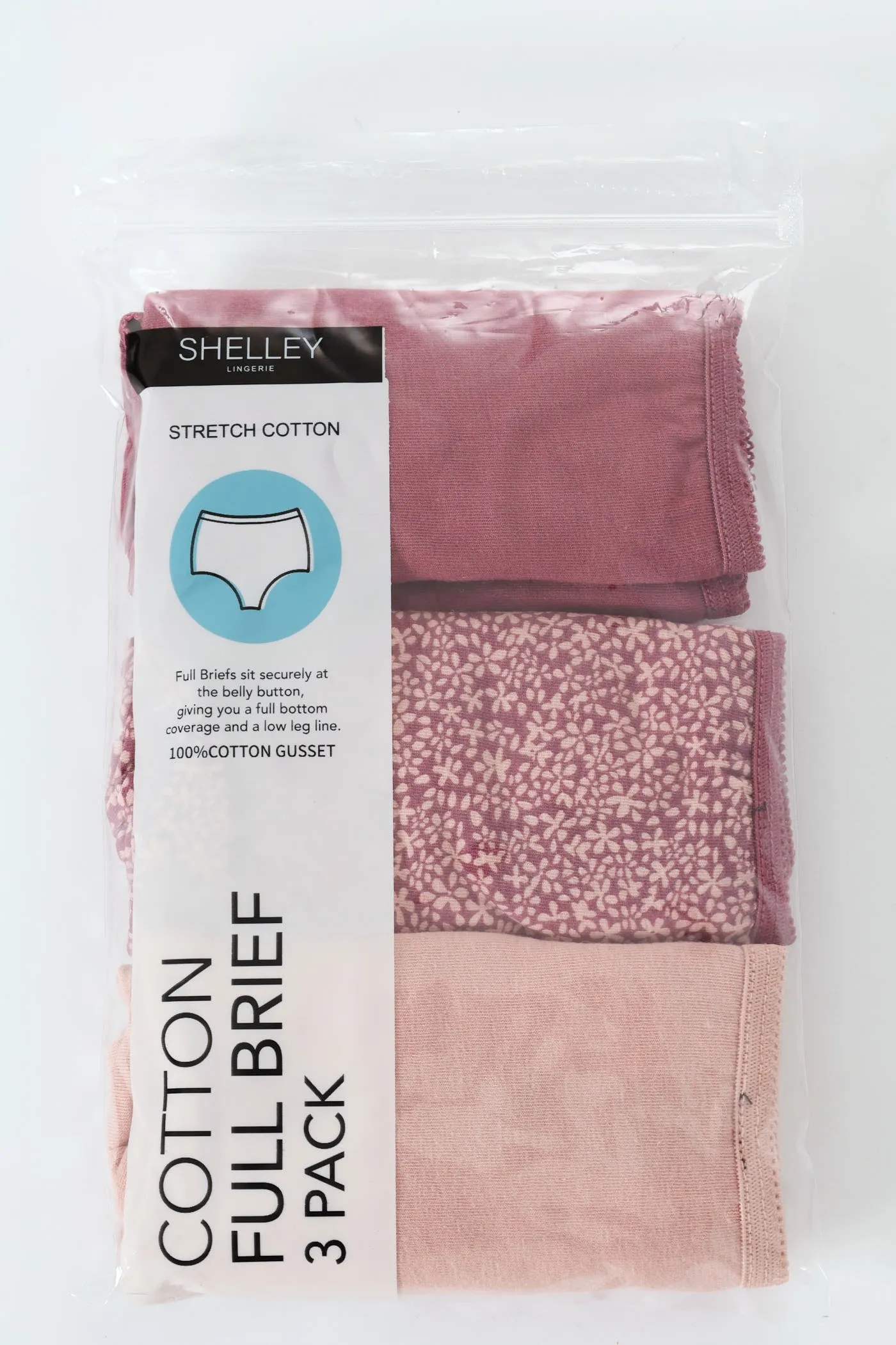 3 Pack Cotton Stretch Brief Panties - Dusty/Burgundy/Dirty Pink sold by Edgars