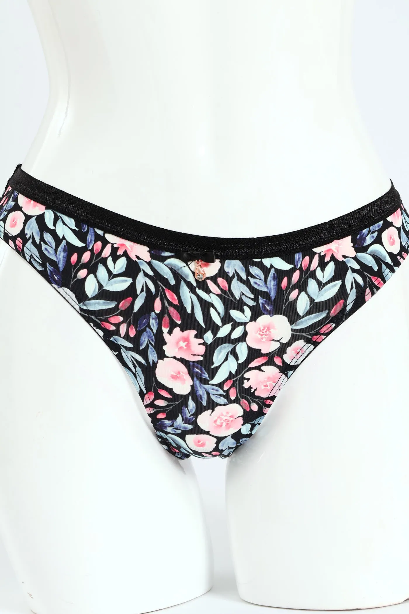 Floral Printed Microfibre & Lace Combo Brazilian Panties - Grey sold by Edgars