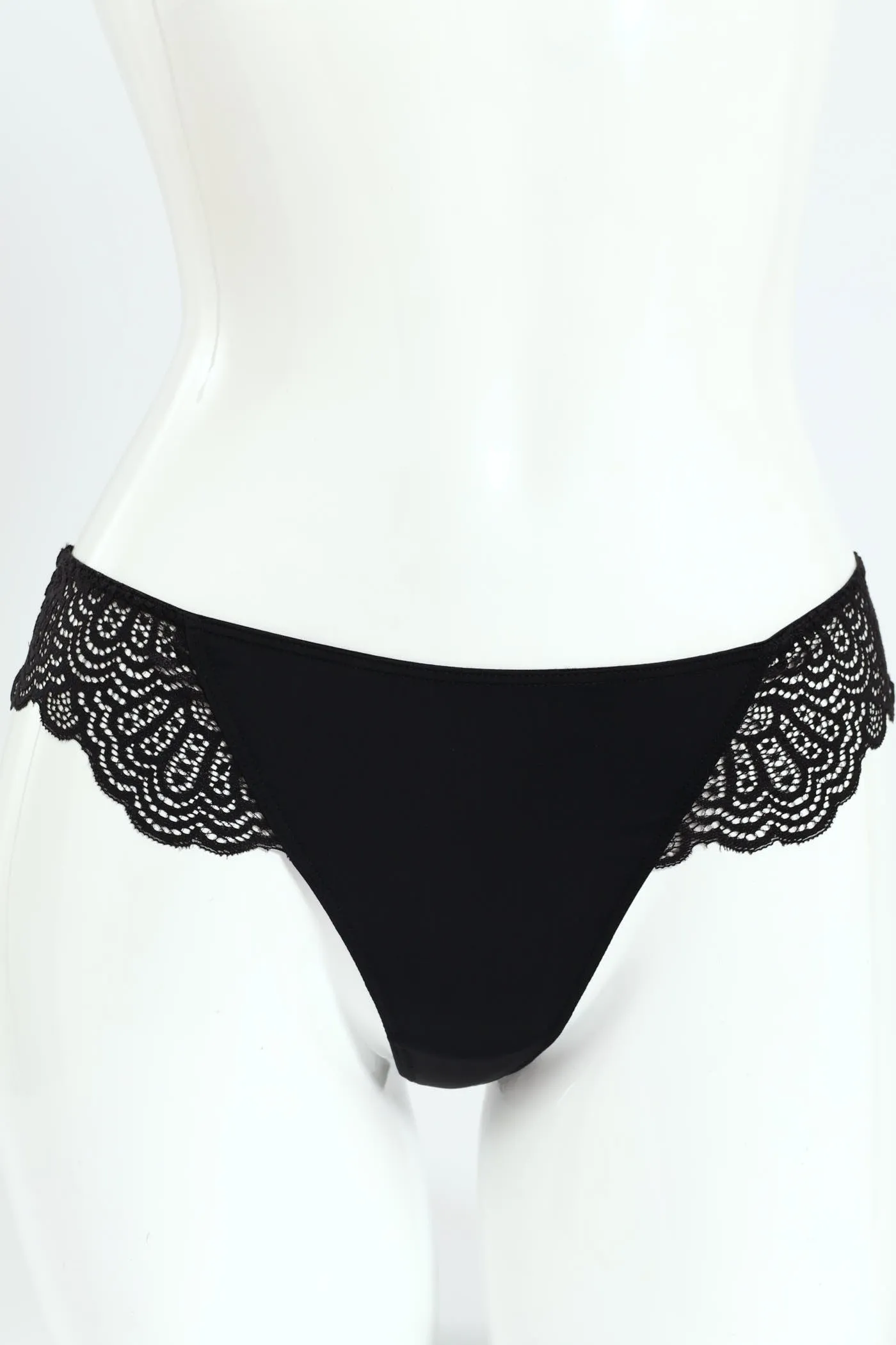 Microfibre & Lace Combo Thong Panty - Black sold by Edgars