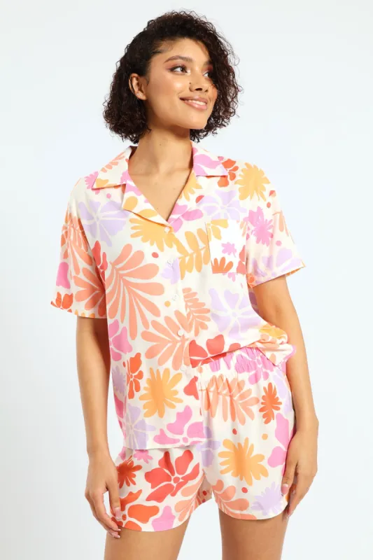 Button Through Viscose Abstract Palm Short Set sold by Edgars