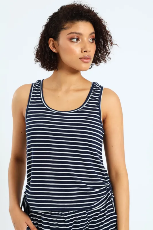 Side Ties Stripe Rib Tank  - White/Navy sold by Edgars