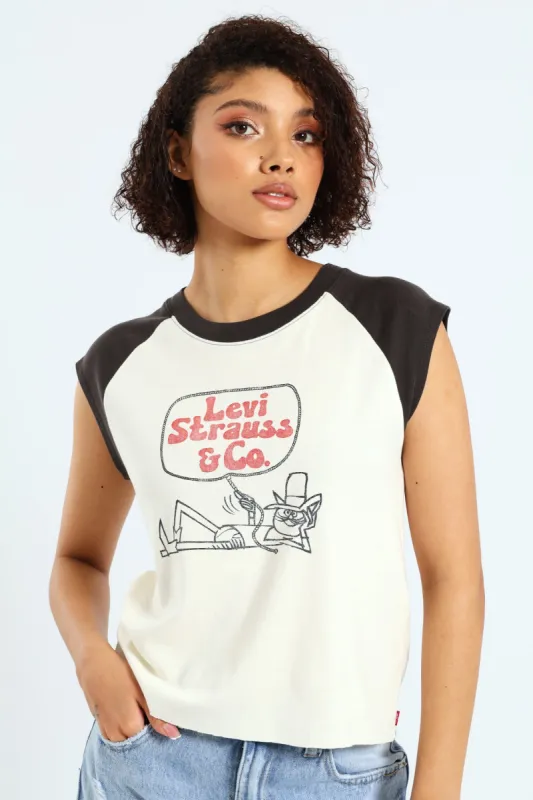 Cowboy Cat Graphic Anywear Tank Tee - Cream sold by Edgars 