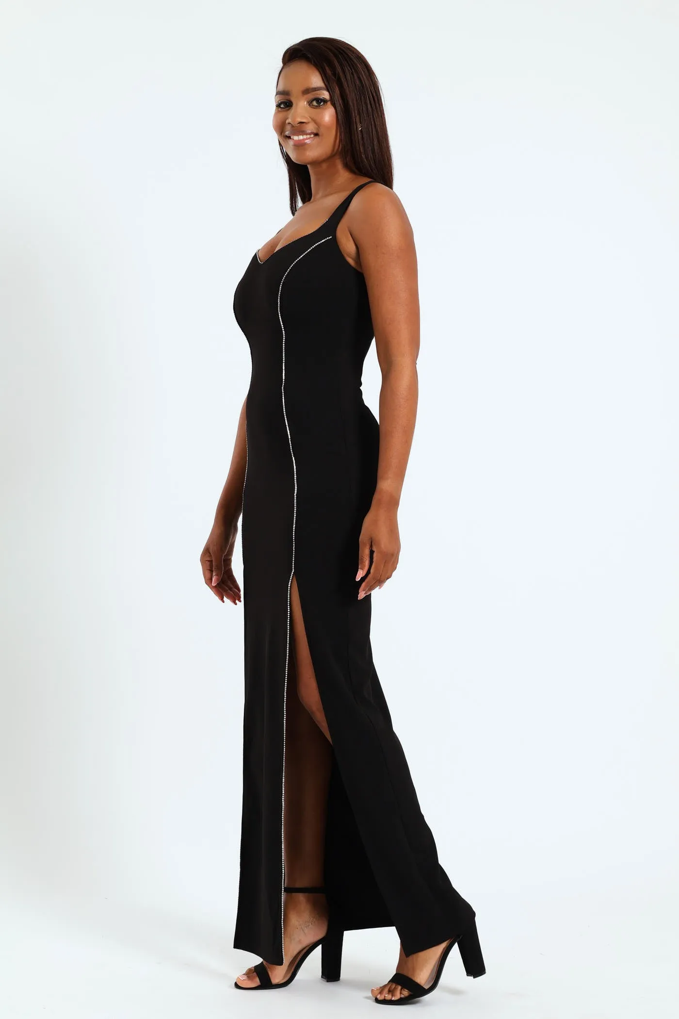 Diamante Trim And Split Detail Maxi Dress - Black sold by Edgars product image thumbnail 2