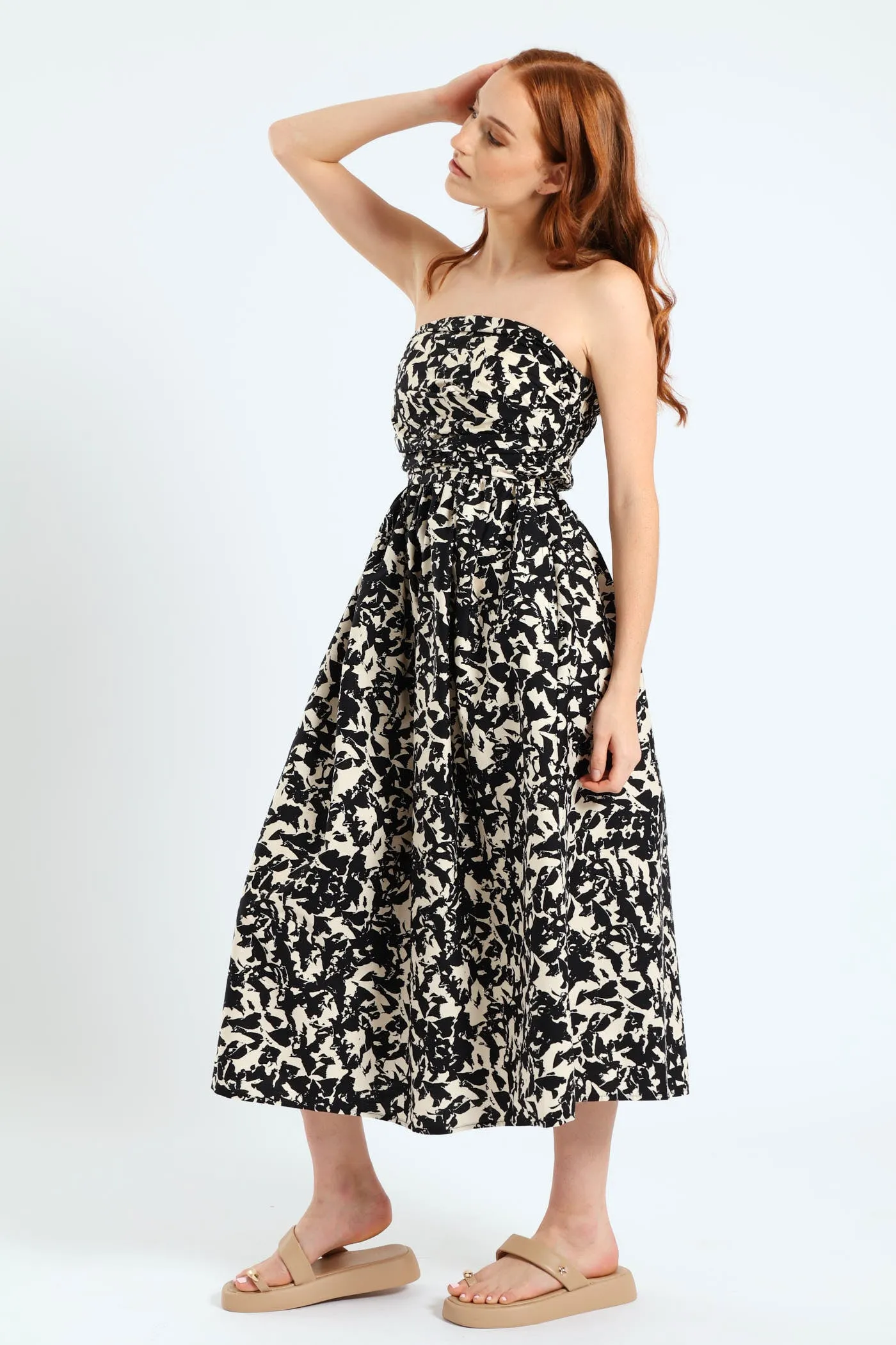 Ruched Bodice Strapless Fit & Flare Midi Dress - Black/Beige sold by Edgars product image thumbnail 3