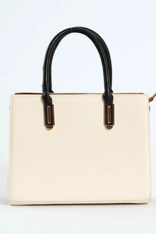 Colour Block Multi Compartment Square Tote Bag - Cream made by Edgars