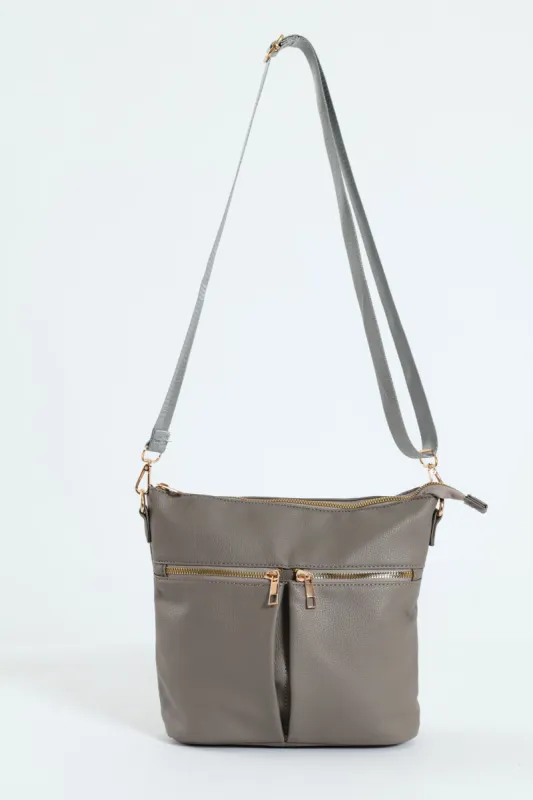 Double Pocket Crossbody Bag - Grey sold by Edgars