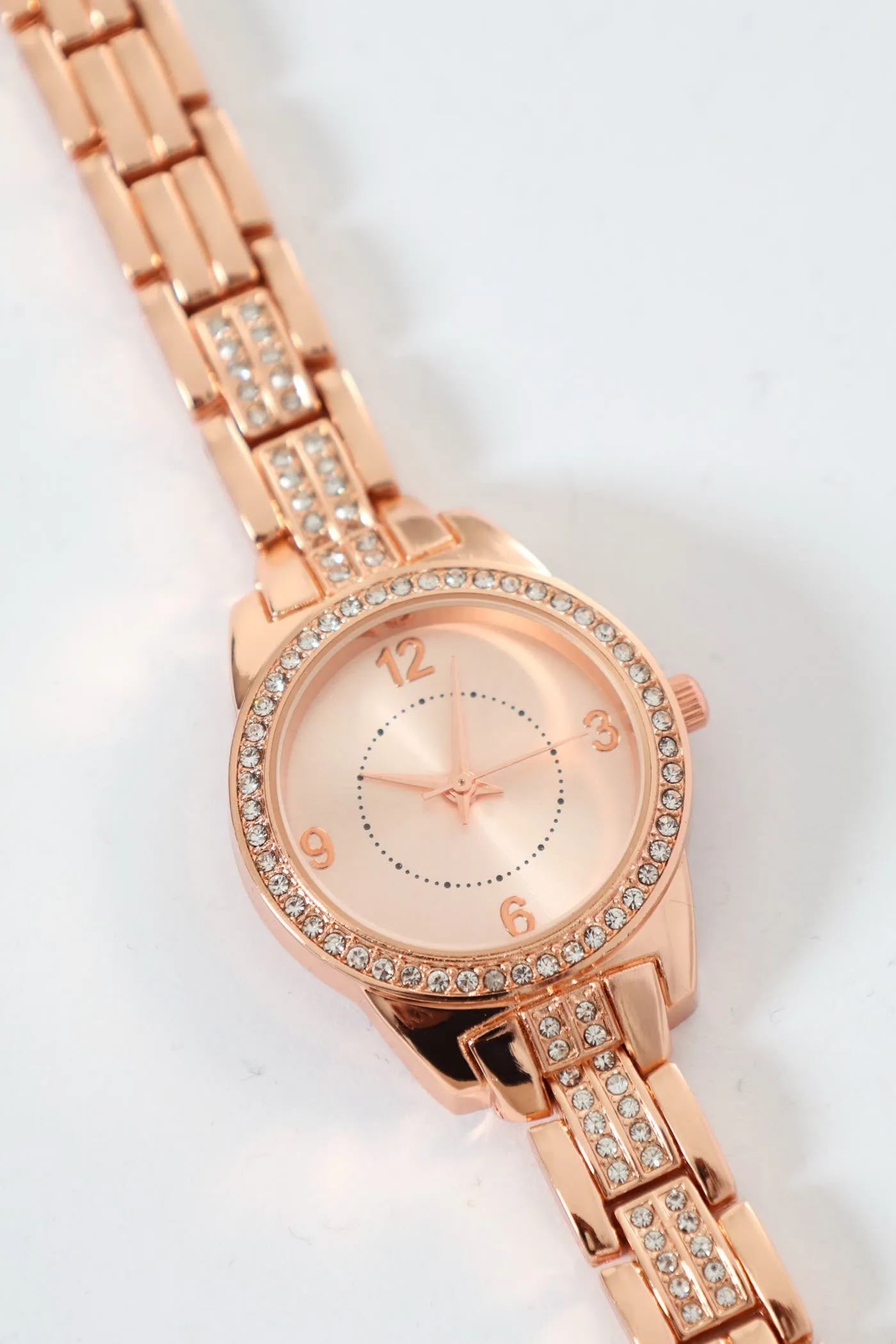 Diamante Detail Watch With Metal Strap - Rose Gold sold by Edgars