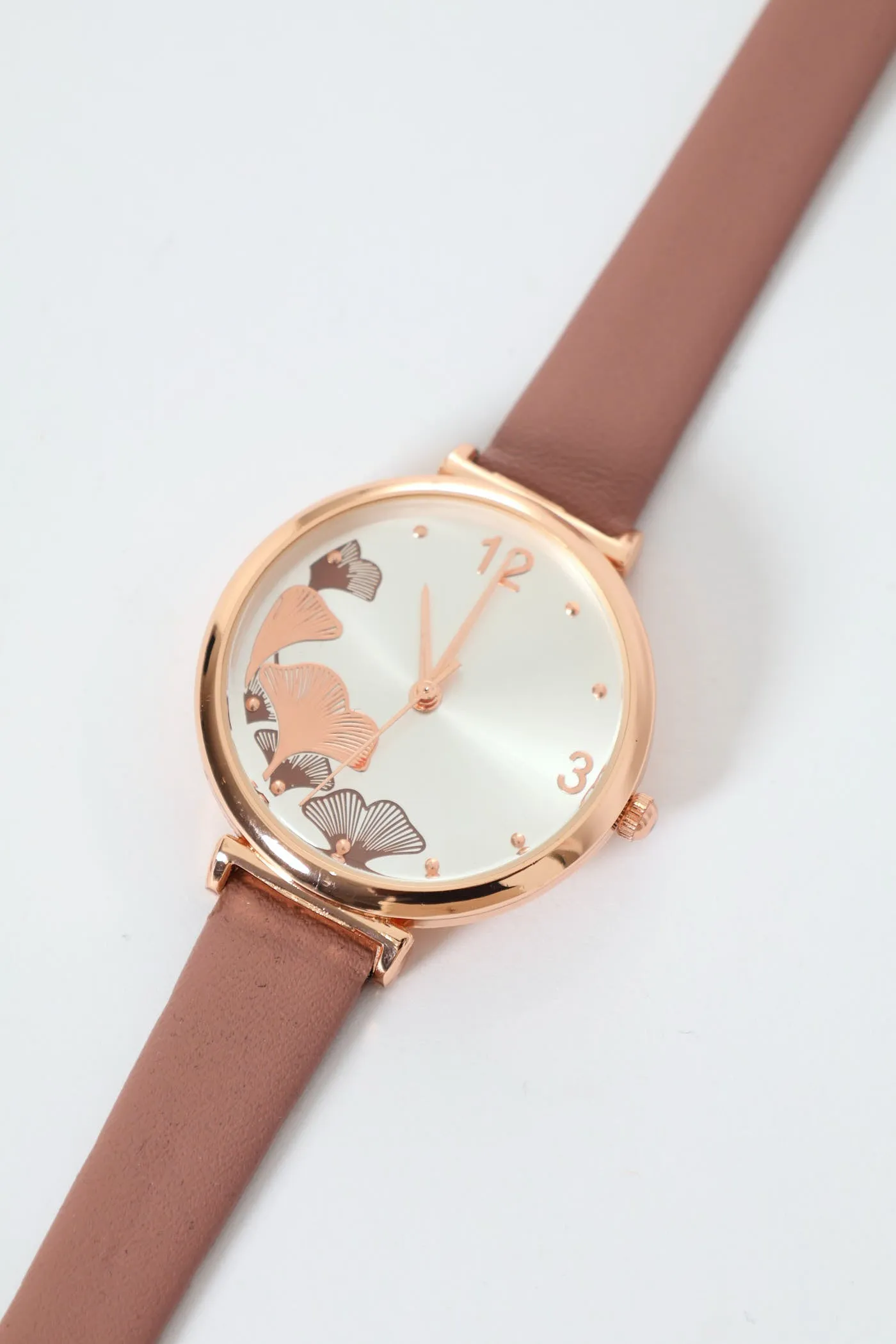 Round Flower Detail Watch With Pu Strap - Mauve sold by Edgars